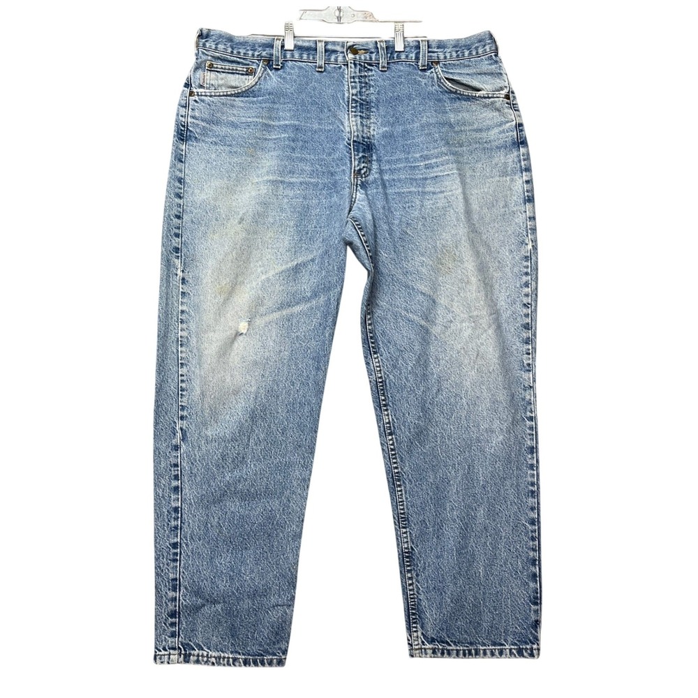 VTG Carhartt 817DST Jeans Men 44x30 Light Wash Distressed Relaxed Work Dungarees